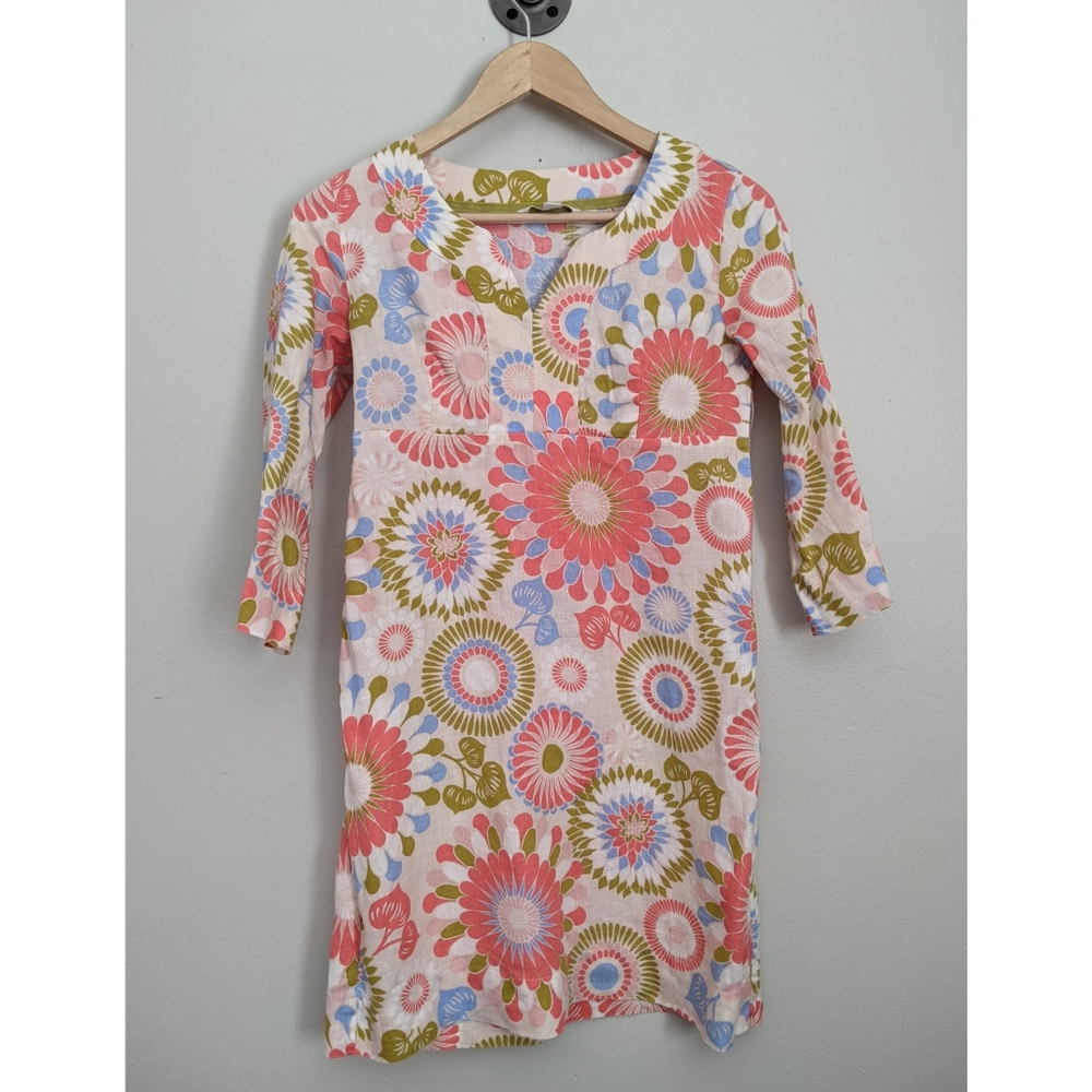 Boden 100% Linen Floral Tunic Dress Size 2 Petite